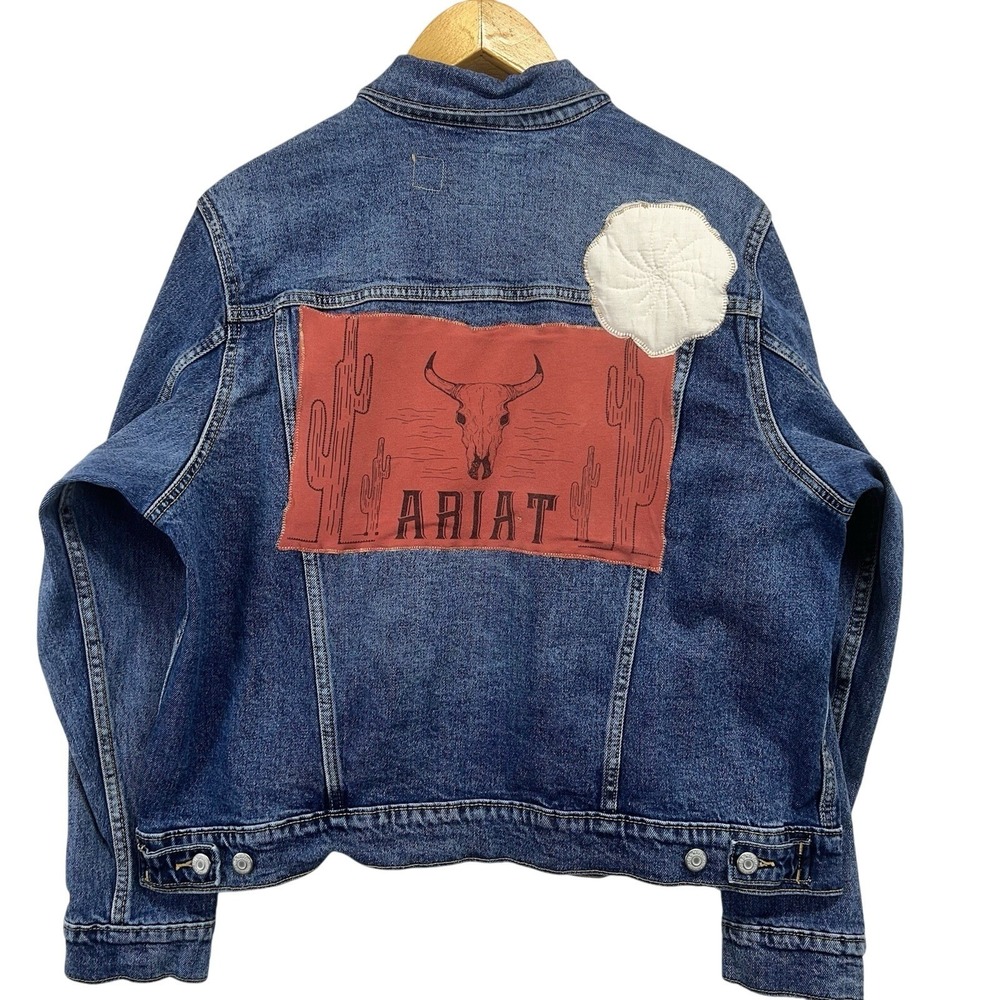 Upcycled Denim XL Trucker Jacket Appliqué Rework Western Cowgirl  Quilted Flower